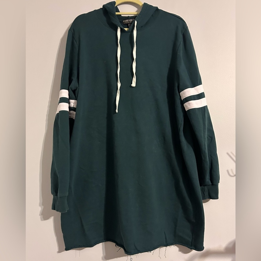 Forever 21+ Green Hoodie Dress 3X | Varsity Stripe Sweatshirt Dress